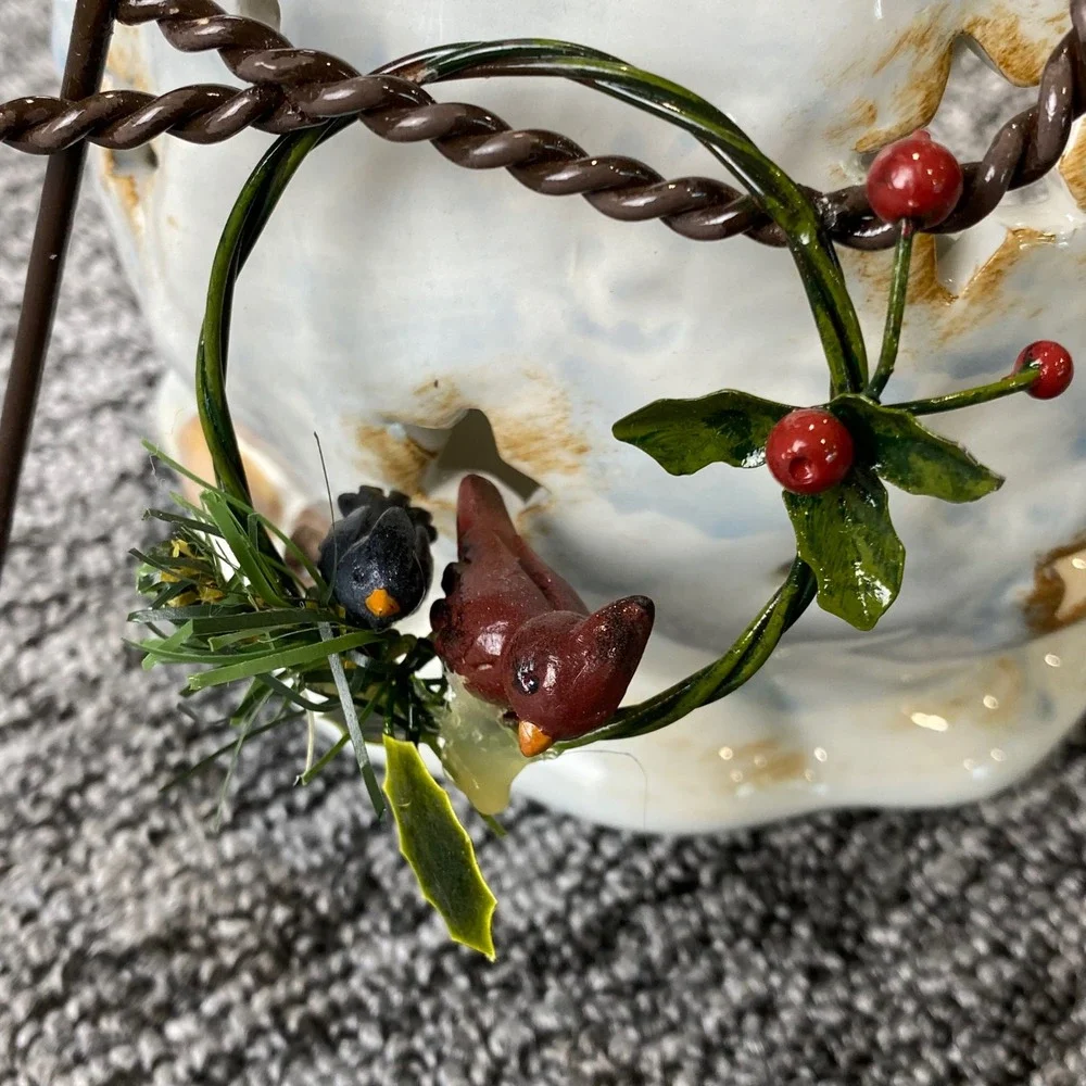 Ceramic Snowman Christmas Tea Light Holder Lantern Let It Snow Cardinal 2007 10